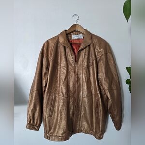 Vintage Dero by Rocco D'Amelio Gold Bronze Full Zip Leather Jacket - Size M Coat